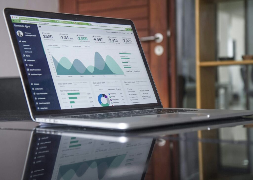 Business financial dashboard showing key performance indicators and trends